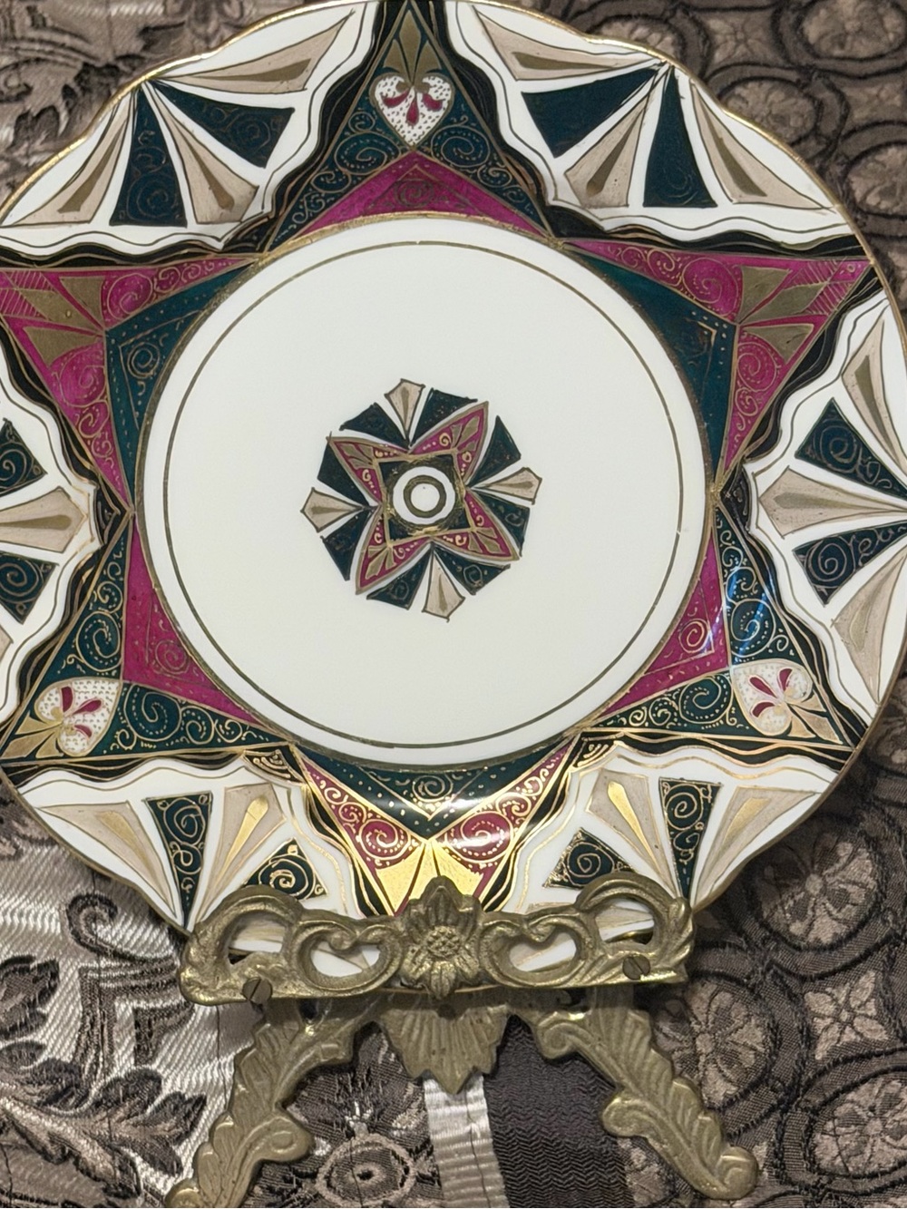 Antique C.F. Boseck Alhambra Austria Porcelain Plate Gold Geometric Art Nouveau
